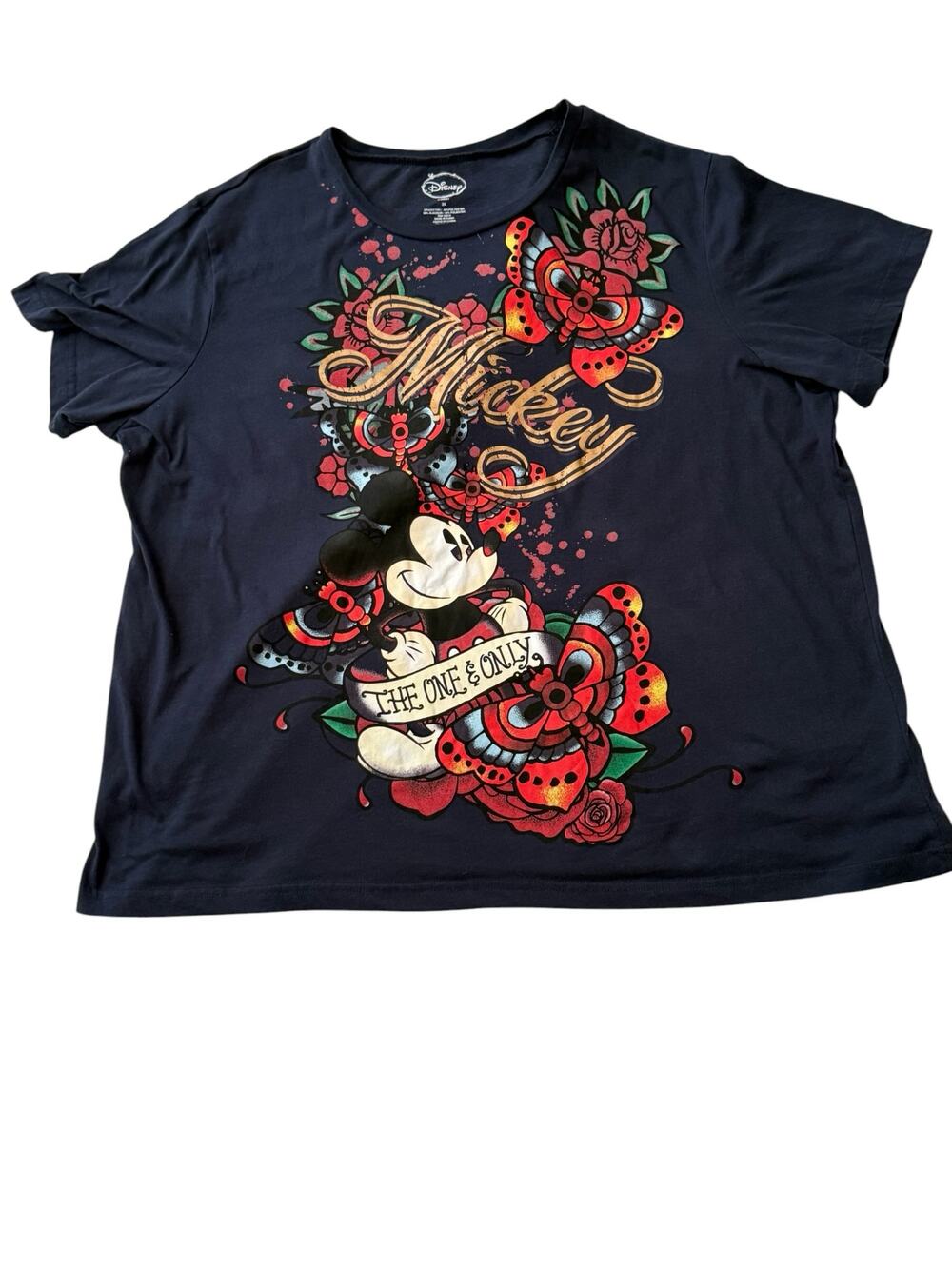 Disney Mickey Mouse Tee Navy Size 3X Graphic Roses Tattoo Streetwear Y2K